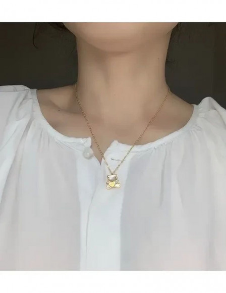 Стальная цепочка с напылением золотом кулон мишка с белой вставкой J10089CJJ