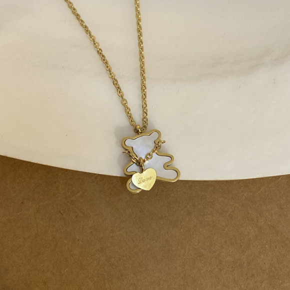 Золотистая цепочка с кулоном в форме медведя с жемчугом J10089CJJ