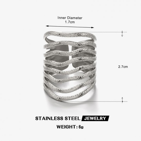 Многослойное фактурное кольцо из серебристой стали 1J12261CJJ Многослойное фактурное кольцо из серебристой стали 1J12261CJJ