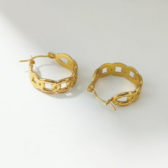 Стальные серьги-кольца конго в виде звеньев крупной цепи J10290CJJ