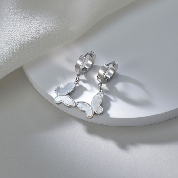 Серьги-кольца со стальными бабочками 1J11181CJJ Серьги-кольца со стальными бабочками 1J11181CJJ