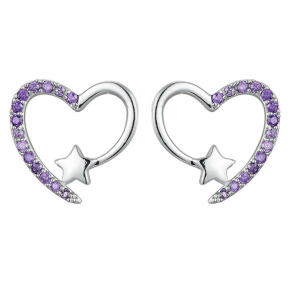 Серьги-пусеты Контур сердца с сиреневыми кристаллами 1J11568CJJ
