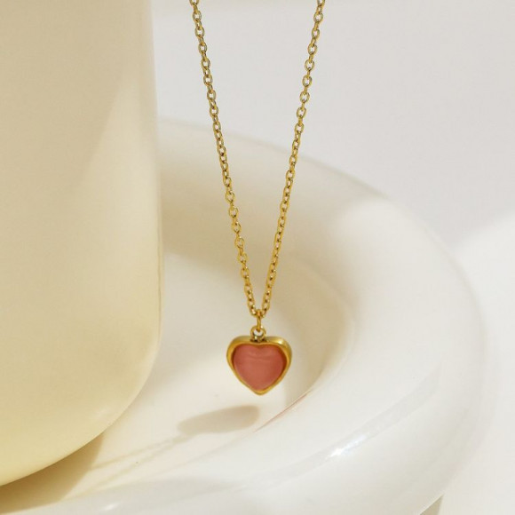 Изящная цепочка с кулоном в форме розового сердца J10093CJJ