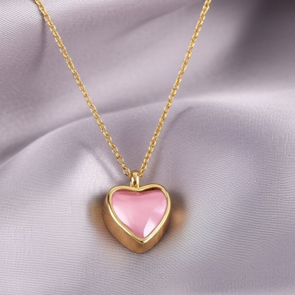 Изящная цепочка с кулоном в форме розового сердца J10093CJJ