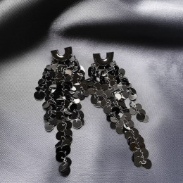 Длинные серьги-водопады из черных пайеток J10388CJJ
