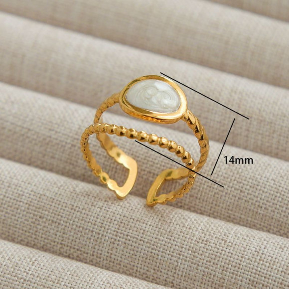 Двойное золотистое кольцо с вставкой из перламутра 1J12265CJJ