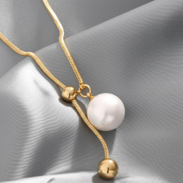 Колье-галстук с жемчужной бусиной и металлическими сферами 11686CJJ Колье-галстук с жемчужной бусиной и металлическими сферами 11686CJJ