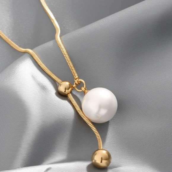 Колье-галстук с жемчужной бусиной и металлическими сферами 11686CJJ