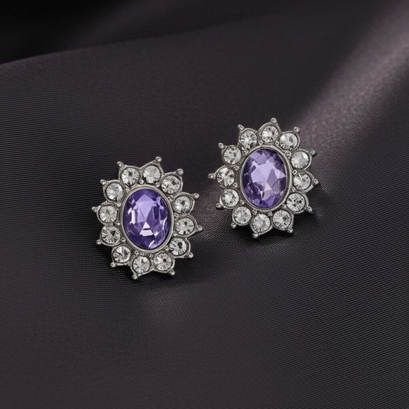 Серьги из ювелирного сплава со стразами Сиреневый овал 1J11571CJJ