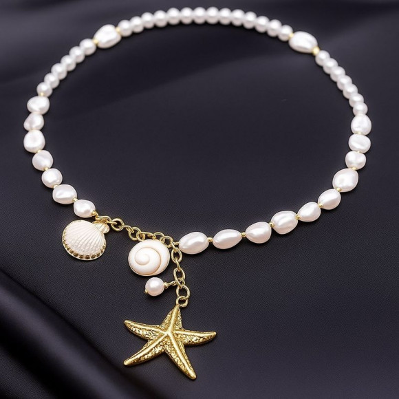 Колье ювелирный сплав жемчужное со звездой 1J11839CJJ