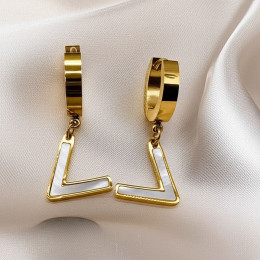 Стальные серьги-подвески с перламутровыми вставками в форме литер J11464CJJ