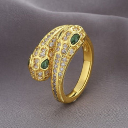 Кольцо медь с напылением золотом и фианитами змея 1J11977CJJ