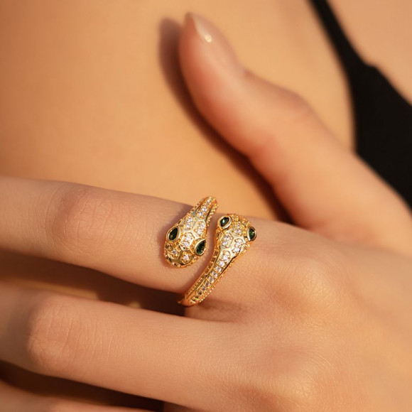 Кольцо медь с напылением золотом и фианитами змея 1J11977CJJ Кольцо медь с напылением золотом и фианитами змея 1J11977CJJ