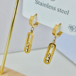 Серьги из стали с подвесками в виде овальных звеньев со стразами J11467CJJ