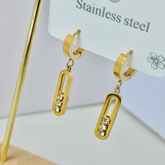 Серьги из стали с подвесками в виде овальных звеньев со стразами J11467CJJ