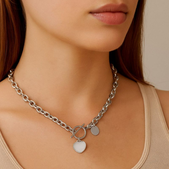 Стальная цепочка с кулоном в форме гладкого сердца 1J12272CJJ