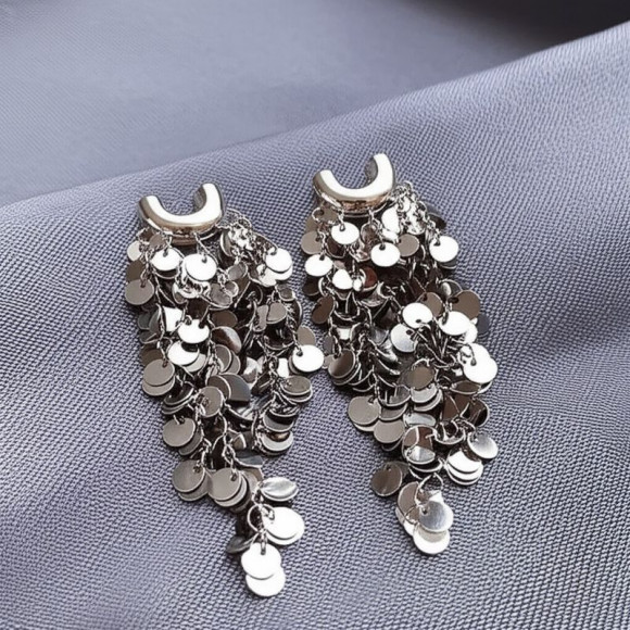 Длинные серьги-каскады «Серебряные диски» J10398CJJ