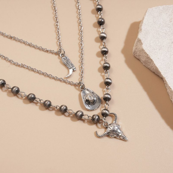 Многослойная цепочка из сплава с этническими подвесками 1J11846CJJ Многослойная цепочка из сплава с этническими подвесками 1J11846CJJ