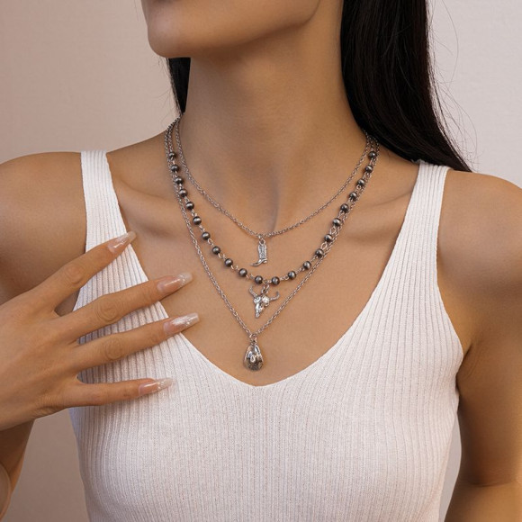 Многослойная цепочка из сплава с этническими подвесками 1J11846CJJ Многослойная цепочка из сплава с этническими подвесками 1J11846CJJ