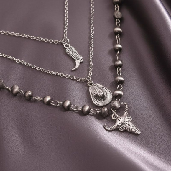 Многослойная цепочка из сплава с этническими подвесками 1J11846CJJ Многослойная цепочка из сплава с этническими подвесками 1J11846CJJ