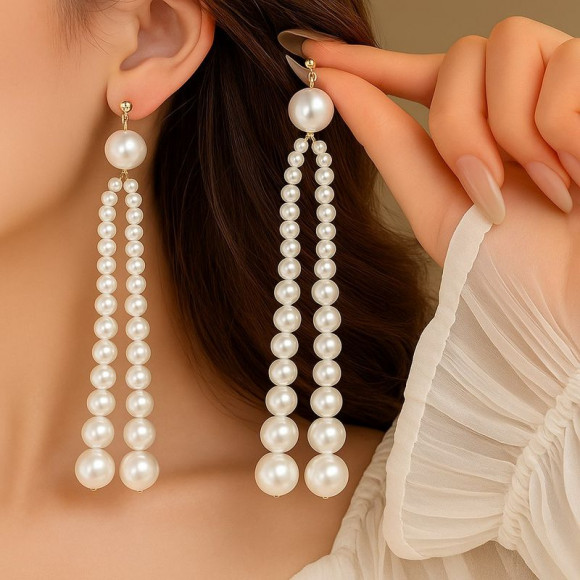 Длинные серьги-пусеты с жемчужными гроздьями 1J12097CJJ