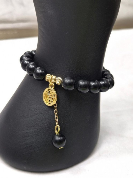 Браслет матовый обсидиан с золотым талисманом J11055CJJ