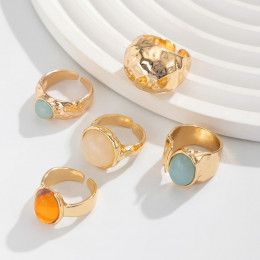 Сет золотистых колец с разноцветными акриловыми камнями 1J11850CJJ