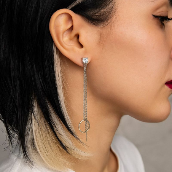 Серьги-пусеты с двойными цепочками и кольцами 1J12277CJJ