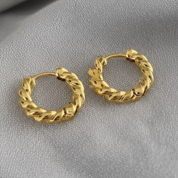 Витые золотистые серьги-кольца конго в стиле плетения L12239MSK Витые золотистые серьги-кольца конго в стиле плетения L12239MSK