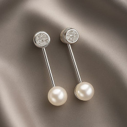 Длинные серебристые серьги пусеты с жемчугом на тонкой штанге 1J12101CJJ Длинные серебристые серьги пусеты с жемчугом на тонкой штанге 1J12101CJJ