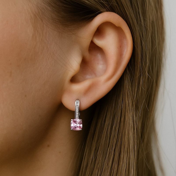 Серьги циркон розовый камень 1J12278CJJ