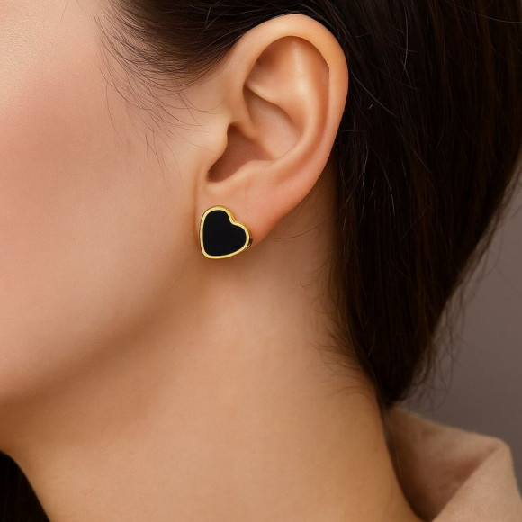 Серьги медицинская сталь с напыление золотом сердце 1J11959CJJ Серьги медицинская сталь с напыление золотом сердце 1J11959CJJ