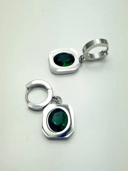 Стальные серьги-подвески с квадратными вставками под изумруд J10229CJJ Стальные серьги-подвески с квадратными вставками под изумруд J10229CJJ