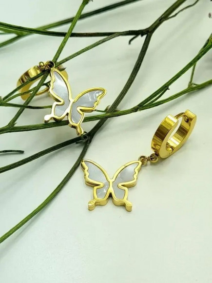 Серьги стальные с напылением золотом бабочки J10228CJJ