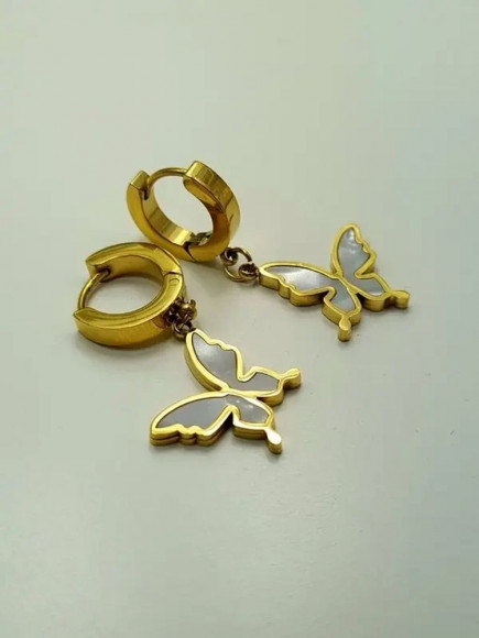 Золотистые серьги-кольца с крупными подвесками-бабочками J10228CJJ