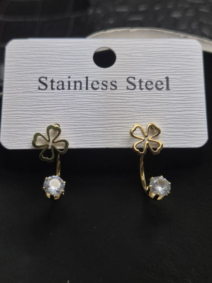 Золотистые стальные серьги-джекеты в форме цветов с кристаллами 1J10359CJJ