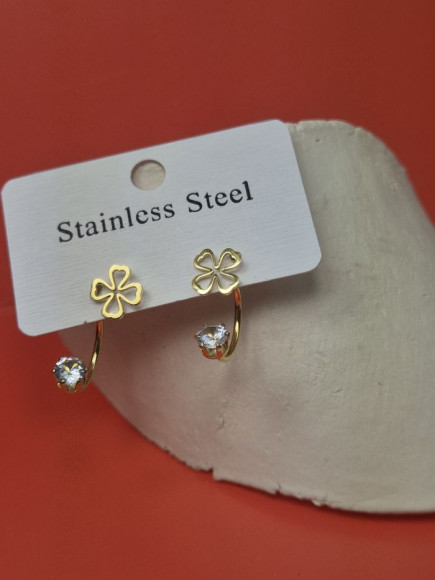 Золотистые стальные серьги-джекеты в форме цветов с кристаллами 1J10359CJJ