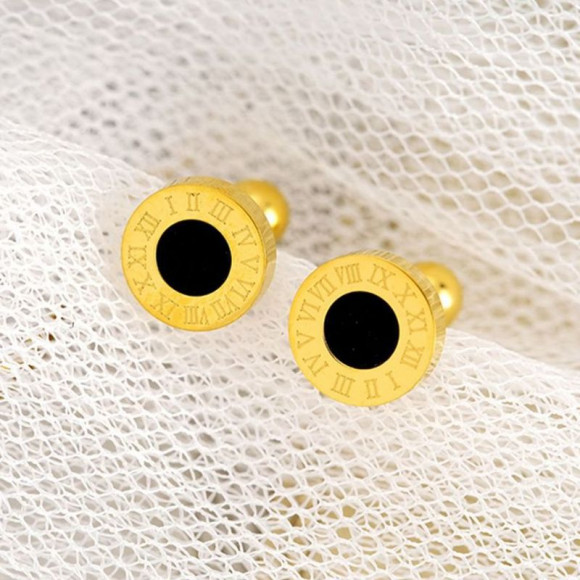 Серьги титановые с напыление золотом римские цифры 1J11955CJJ