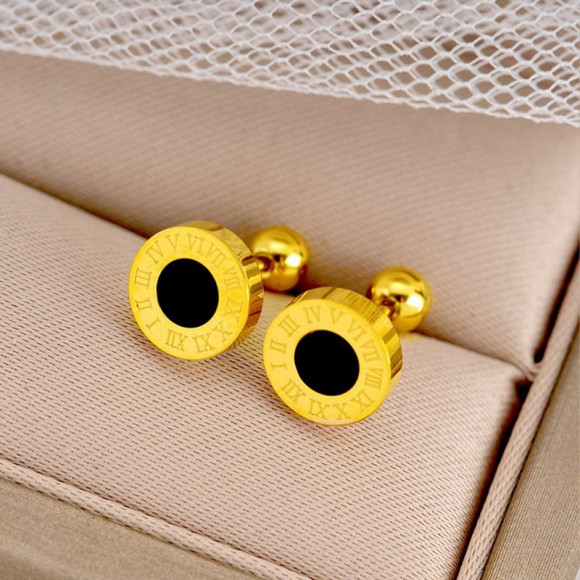 Серьги титановые с напыление золотом римские цифры 1J11955CJJ