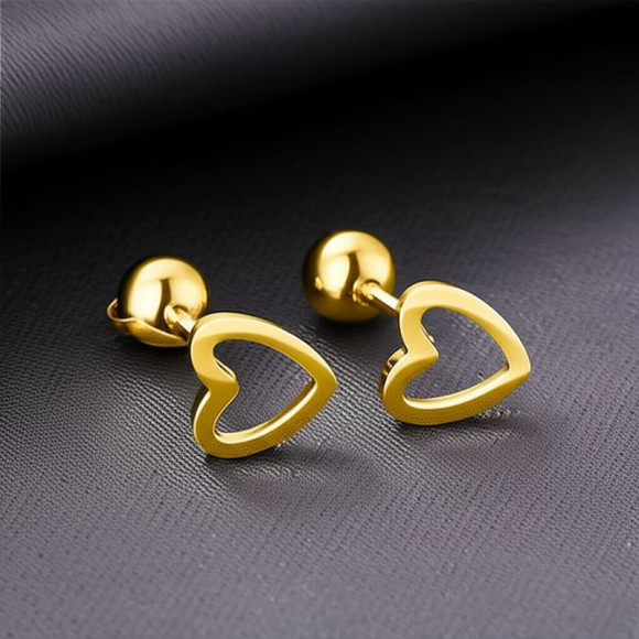 Серьги титановые с напыление золотом сердце 1J11957CJJ