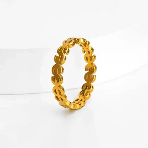 Золотистое кольцо со сквозным узором в виде знака доллара J10168CJJ