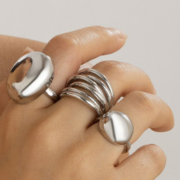 Сет серебристых колец в стиле футуризм и минимализм 1J11862CJJ
