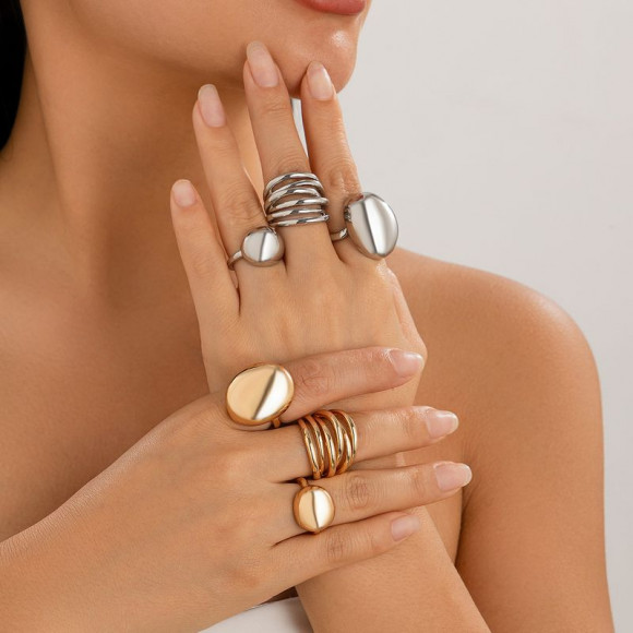 Сет серебристых колец в стиле футуризм и минимализм 1J11862CJJ Сет серебристых колец в стиле футуризм и минимализм 1J11862CJJ