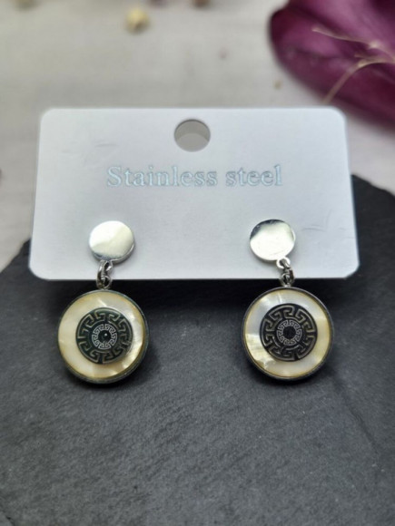Висячие серьги из медицинской стали с дисками и античным узором 1J10614CJJ Висячие серьги из медицинской стали с дисками и античным узором 1J10614CJJ