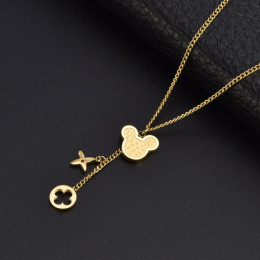 Изящное колье-галстук с медведем и четырехлистным клевером J10505CJJ Изящное колье-галстук с медведем и четырехлистным клевером J10505CJJ