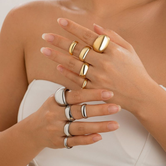 Сет серебристых колец минималистичного дизайна 1J11864CJJ Сет серебристых колец минималистичного дизайна 1J11864CJJ