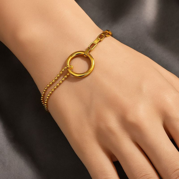 Браслет многослойный с геометрическим кольцом и разным типом цепей 1J12132CJJ