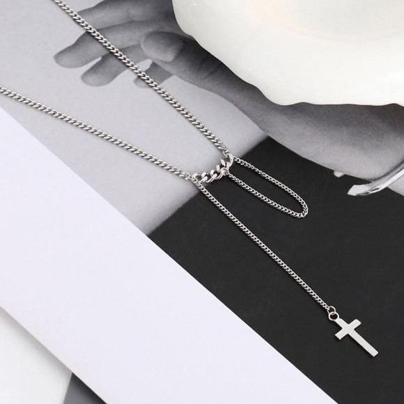 Колье-галстук с напылением платины и подвеской-крестом 1J11659CJJ