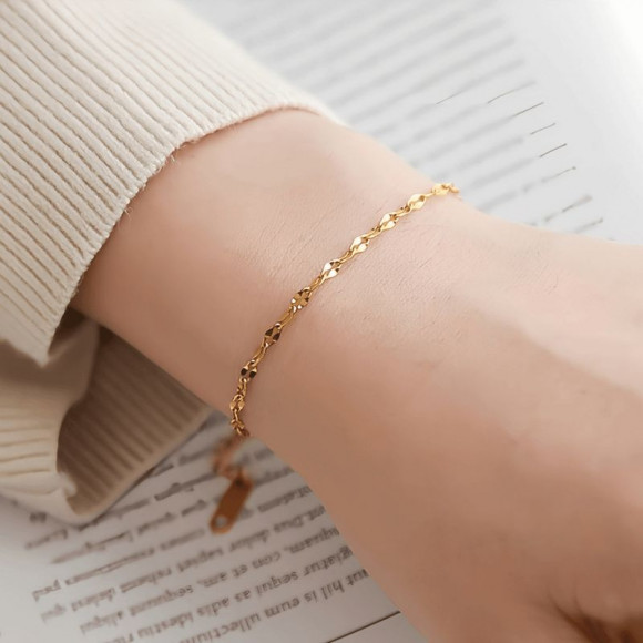 Браслет изящная цепочка с декоративными звеньями и алмазной огранкой 1J12136CJJ