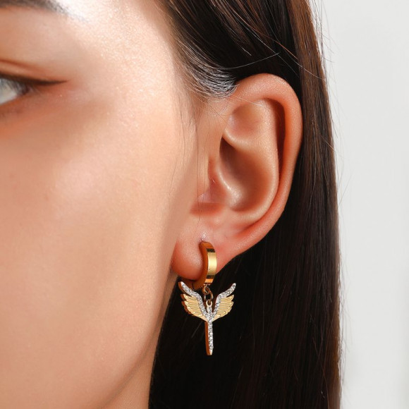 Серьги-кольца конго с подвесками в виде летящих птиц J10203CJJ